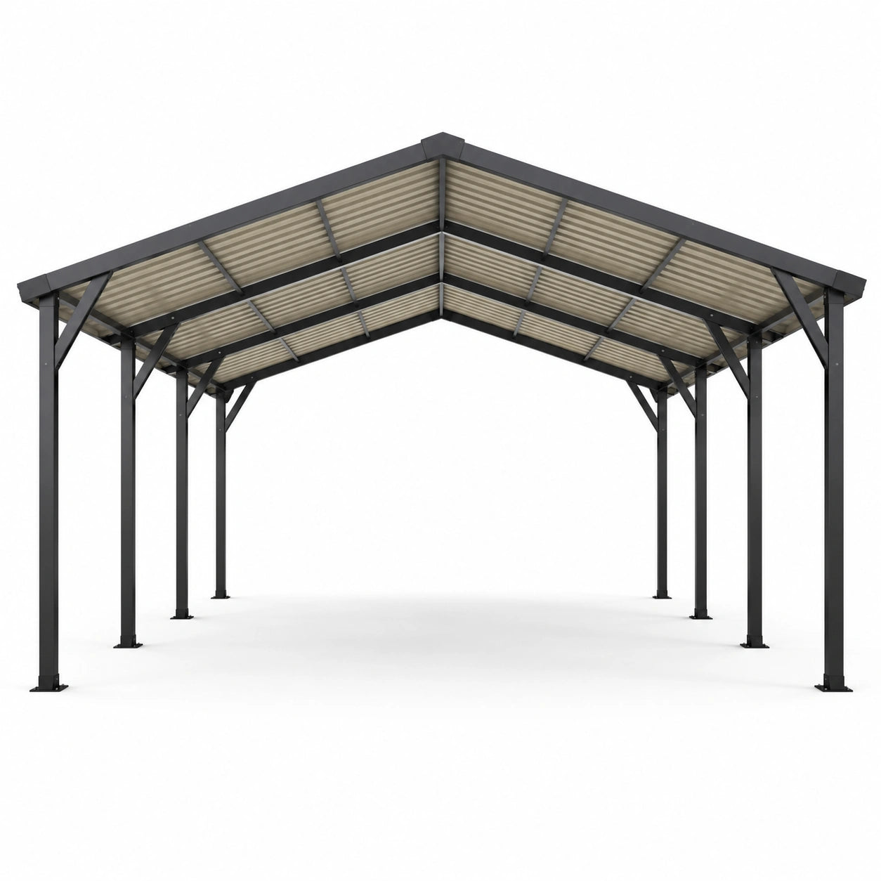 Pavillon de jardin en métal anthracite avec toit rigide translucide beige, 600 × 300 × 280 cm