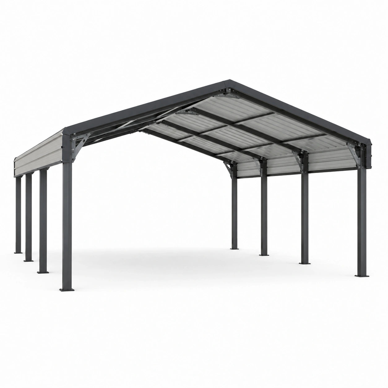 Abri pour véhicule moderne 600 × 300 × 250 cm, structure métallique gris anthracite avec toiture translucide en polycarbonate