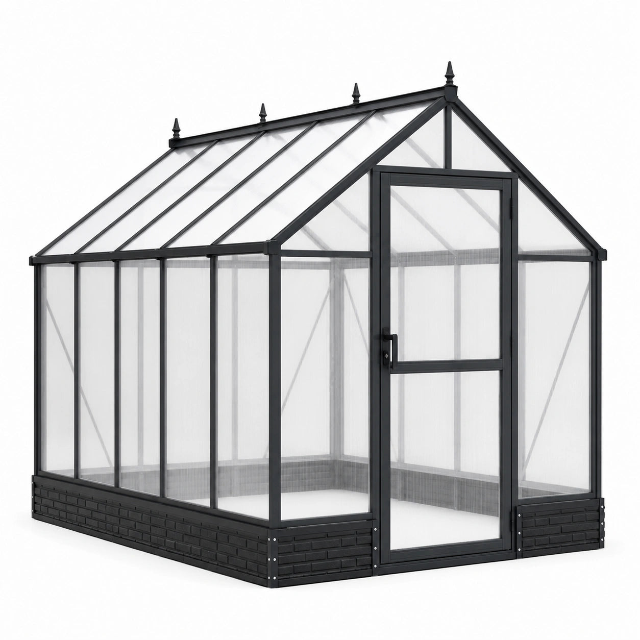 Serre de jardin en aluminium noir et polycarbonate transparent avec porte battante, 250 × 190 × 195 cm