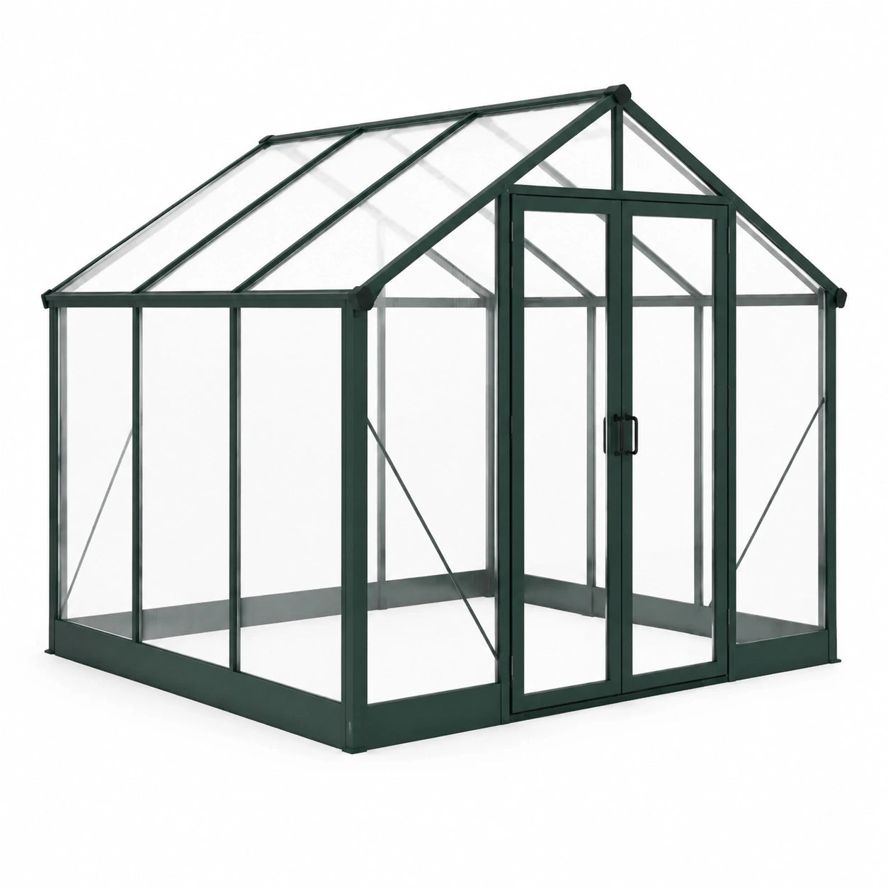 Serre de jardin en aluminium vert foncé avec panneaux transparents et double porte, 190 × 190 × 195 cm
