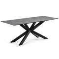 Table à manger rectangulaire 180 × 90 × 76 cm avec plateau en céramique grise et piètement en métal noir