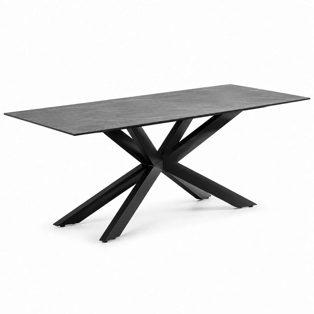 Table à manger rectangulaire 180 × 90 × 76 cm avec plateau en céramique grise et piètement en métal noir