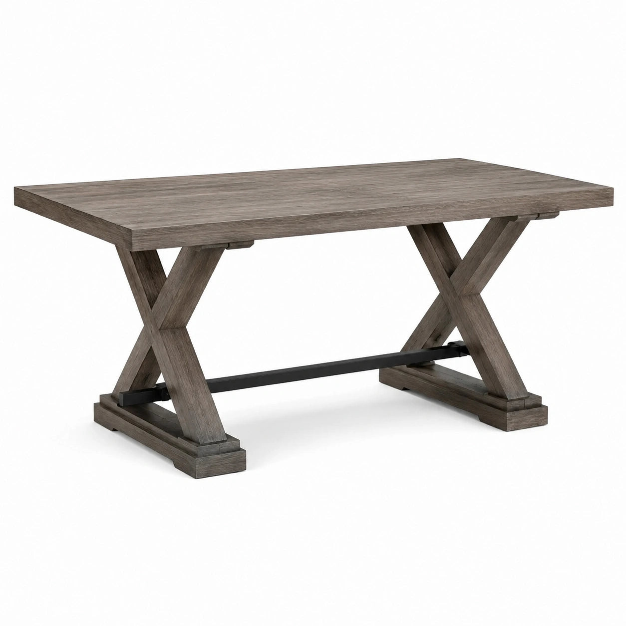 Table à manger rectangulaire gris et noir avec pieds tréteaux, 180 × 90 × 76 cm