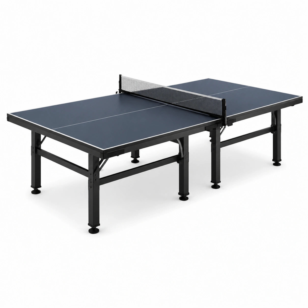 Table de tennis de table pliable noire avec lignes blanches, filet et pieds réglables, 274 × 152,5 × 76 cm