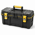 Boîte à outils en plastique noir et jaune avec organiseurs transparents, 58 × 28 × 30 cm