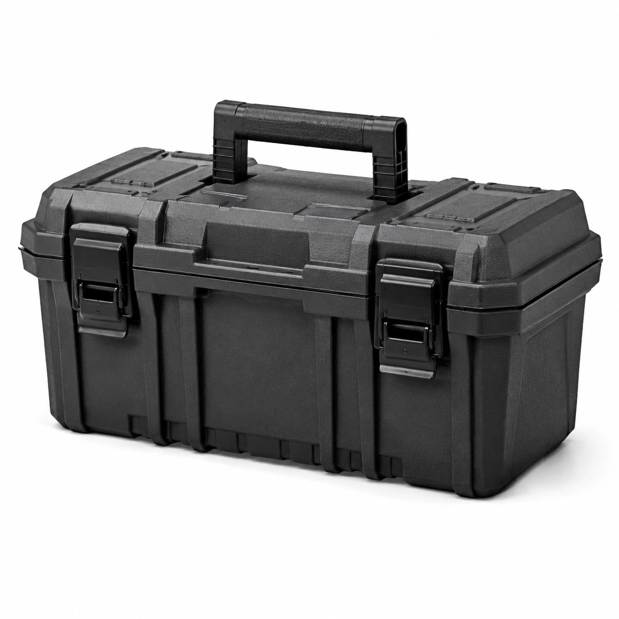 Boîte à outils noire en plastique rigide 53 × 27 × 25 cm avec poignée rabattable et double fermeture