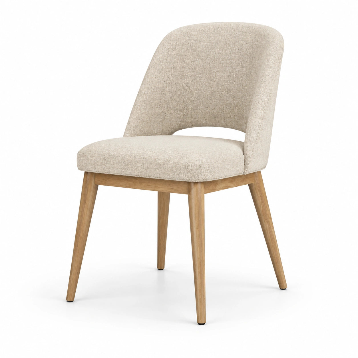 Chaise rembourrée en tissu beige avec pieds en bois naturel, 52 × 58 × 82 cm, style scandinave