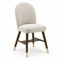 Chaise de salle à manger contemporaine en tissu bouclé écru, bois foncé et métal doré, 50 × 56 × 84 cm