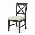Chaise en bois noir avec assise rembourrée en tissu beige et dossier à croisillons, 46 × 52 × 94 cm