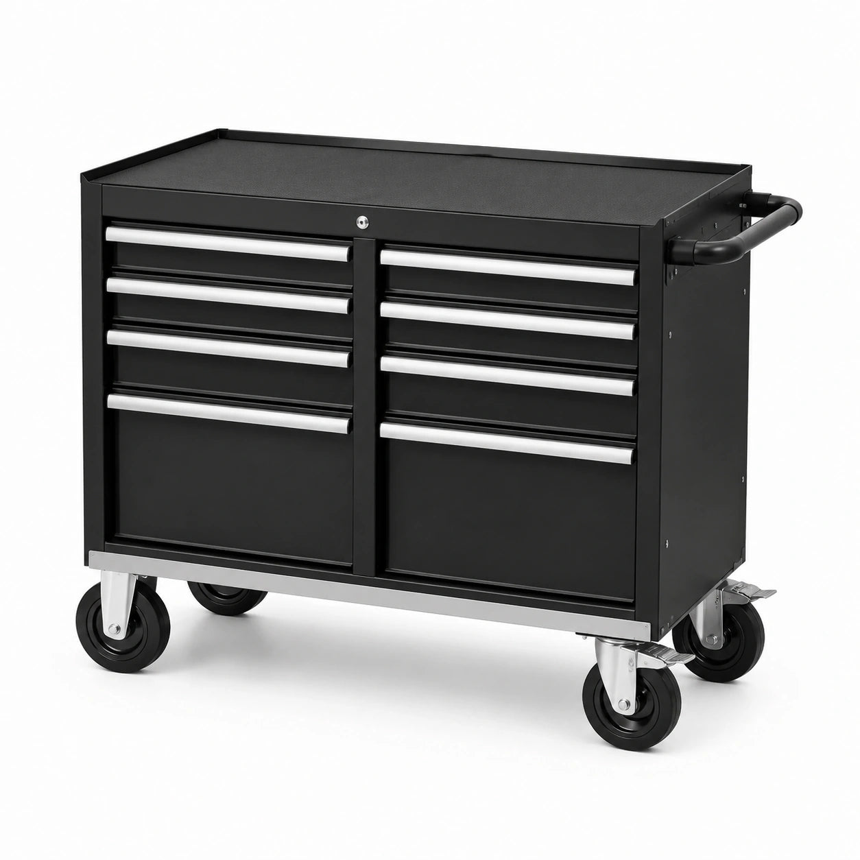 Servante d’atelier mobile en acier noir et argent, 109 × 52 × 100 cm, 8 tiroirs verrouillables