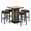 Ensemble de bar de jardin 5 pièces noir, brun et gris avec table de 100 × 100 × 105 cm et 4 tabourets de 40 × 40 × 75 cm