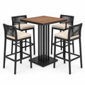Ensemble de jardin 5 pièces noir, brun et beige avec table haute 90 × 90 × 105 cm et 4 fauteuils 55 × 56 × 105 cm