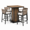 Ensemble bar de jardin 5 pièces noir, brun et beige – table haute 100 × 100 × 105 cm et 4 fauteuils 58 × 57 × 106 cm