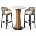 Ensemble 3 pièces avec table haute ronde Ø 90 × H 105 cm et 2 tabourets 58 × 55 × H 105 cm, blanc, beige, marron et noir
