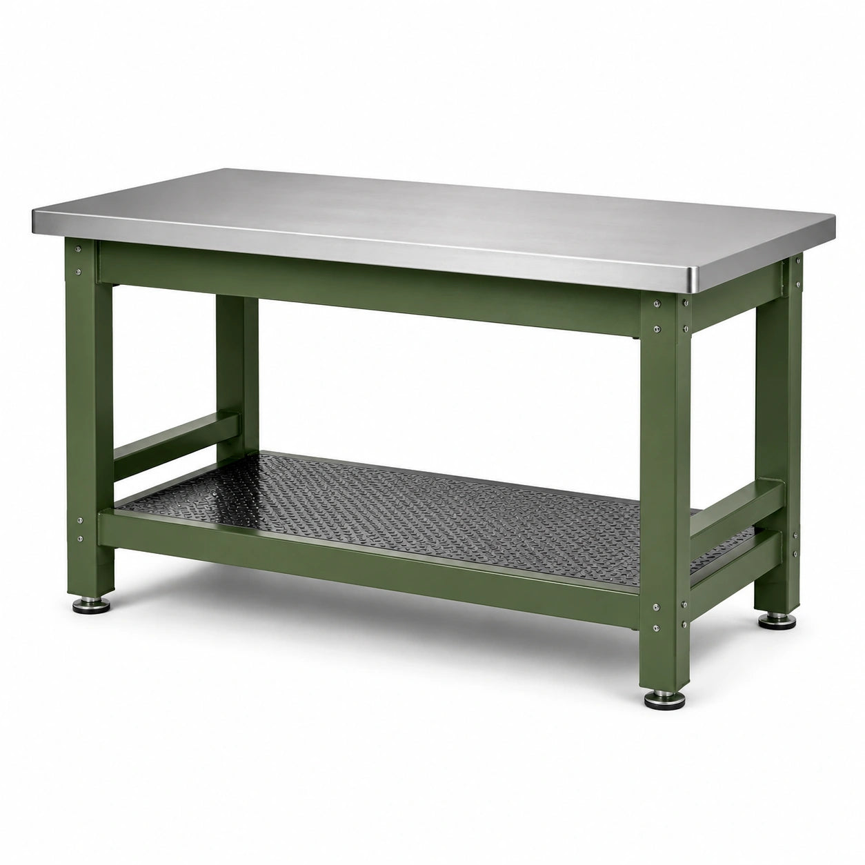Établi d’atelier en acier vert, argenté et noir avec plateau inférieur, 120 × 60 × 90 cm