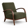 Fauteuil en velours côtelé vert olive et bois brun avec accoudoirs incurvés, 78 × 82 × 86 cm