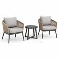 Ensemble 3 pièces beige, gris clair et noir avec 2 fauteuils de 67 × 70 × 78 cm et table ronde de Ø 50 × 45 cm