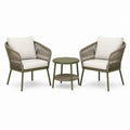 Ensemble 3 pièces avec 2 fauteuils 64 × 67 × 80 cm et table ronde Ø 50 × 50 cm, vert olive, taupe et beige