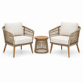 Salon de jardin 3 pièces en résine tressée beige et crème – 2 fauteuils 72 × 75 × 80 cm et table ronde Ø 45 × 45 cm