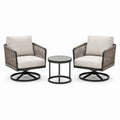 Ensemble de jardin 3 pièces avec 2 fauteuils pivotants 78 × 76 × 86 cm et table ronde Ø 50 × H 48 cm, noir, taupe et beige